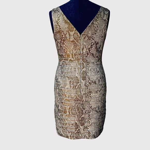 EXPRESS Sleeveless BodyCon Dress Snakeskin Print Large Dark Taupe V-Neck Stretch - Picture 2 of 16